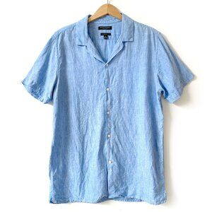 Banana Republic Mens 100% Linen Camp Shirt Size M Blue Short Sleeve Camden Fit